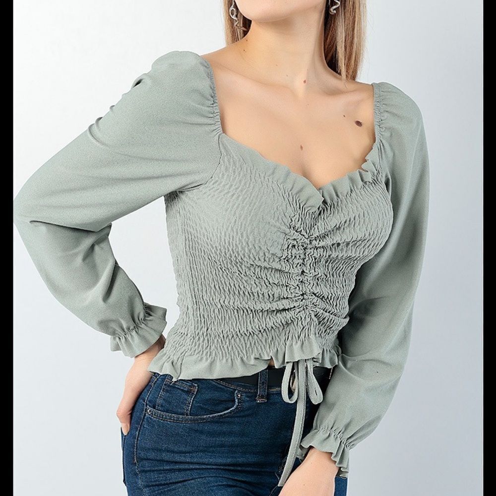 Zenobia Sage Green Ruched Blouse